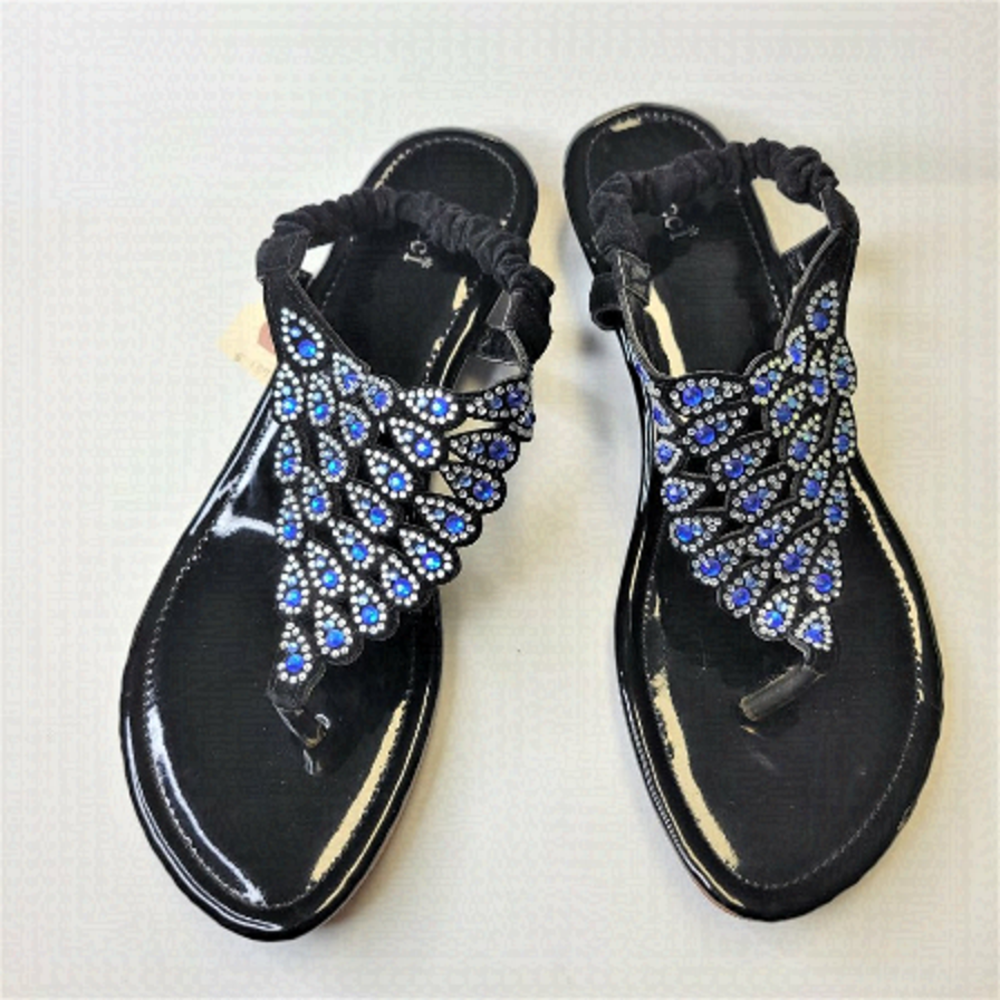 Womens Sandals Size 9 Blue Elastic Strap Slippers Beach Sandals Travel Flats-NEW